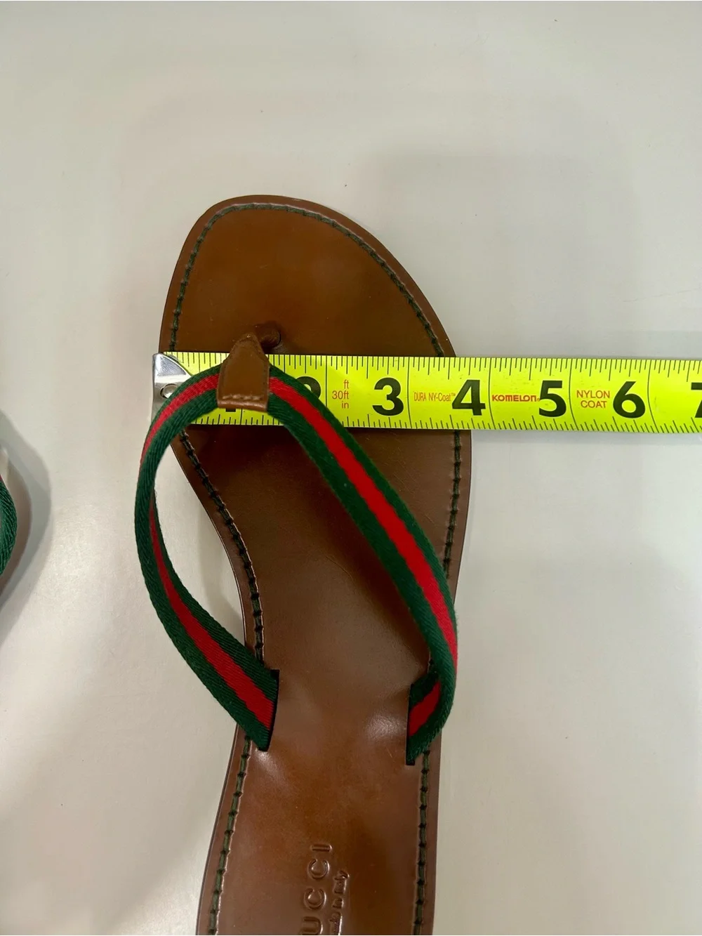Gucci Web Leather Sandal Stripe Flip Flop Flat Authentic